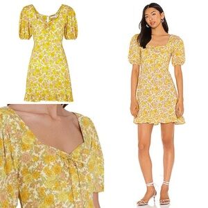 FAITHFULL THE BRAND Agathe Mini Dress in Garden Floral Yellow 10/XL 🌻 LIKE NEW!